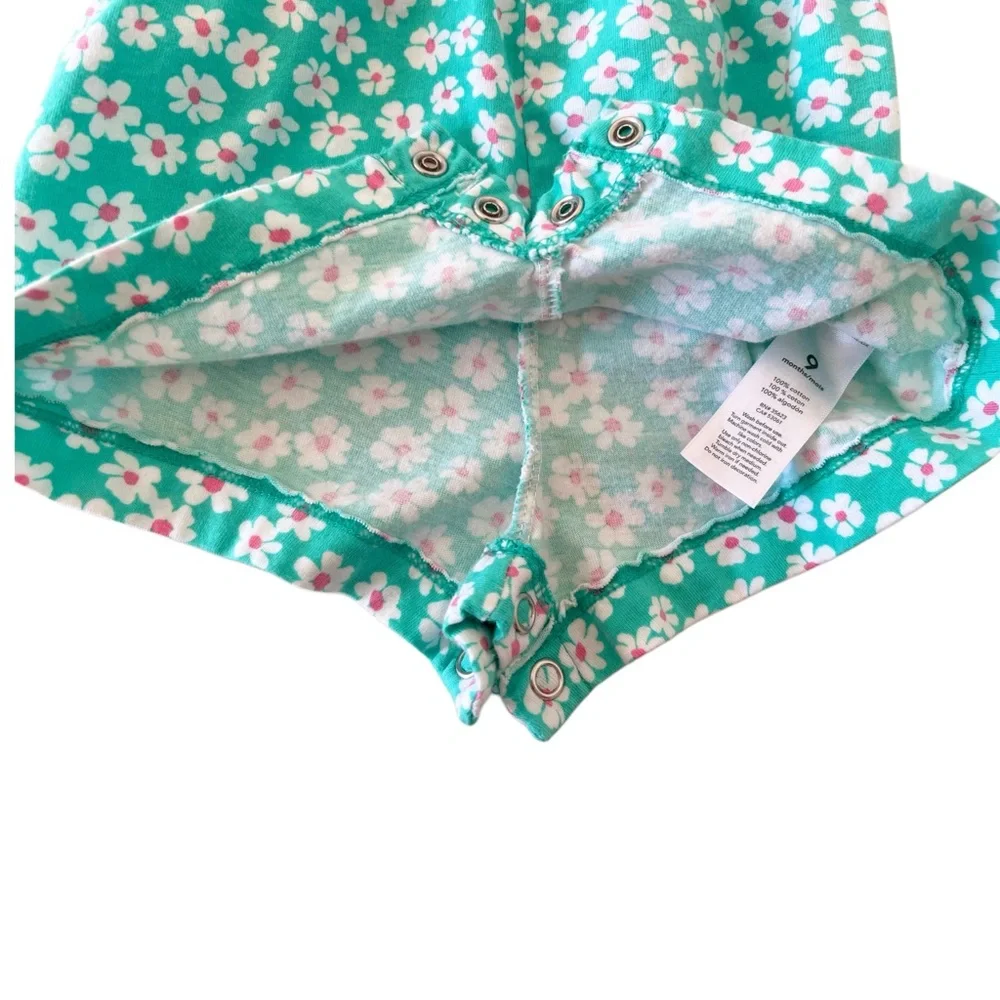 Carter's Baby Girl Green Floral Kids Ruffle Sleeves Romper | 9-12 Months - Picture 3 of 5